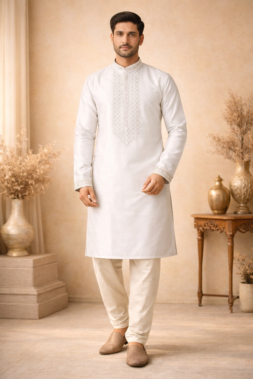 Embroidery Lachka Fabric Kurta for Men