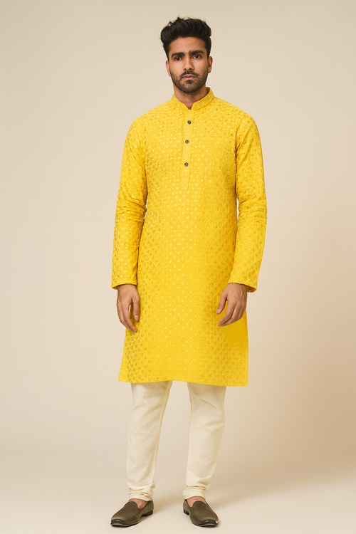 Chikankari with Tikli work kurta for men