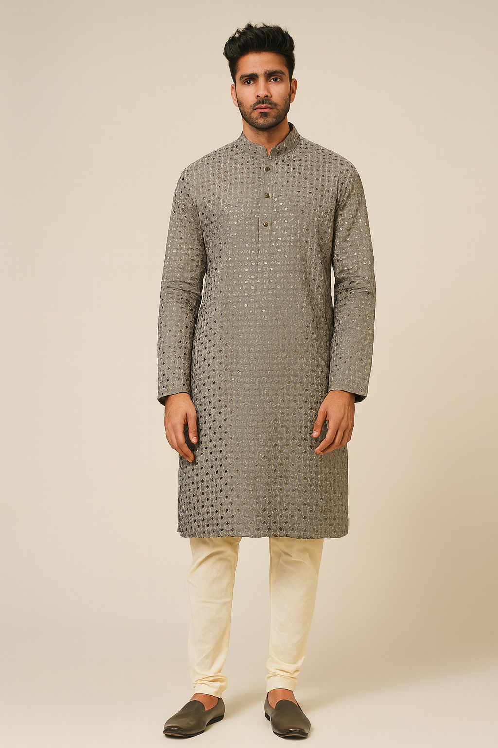 Chikankari with Tikli work kurta for men