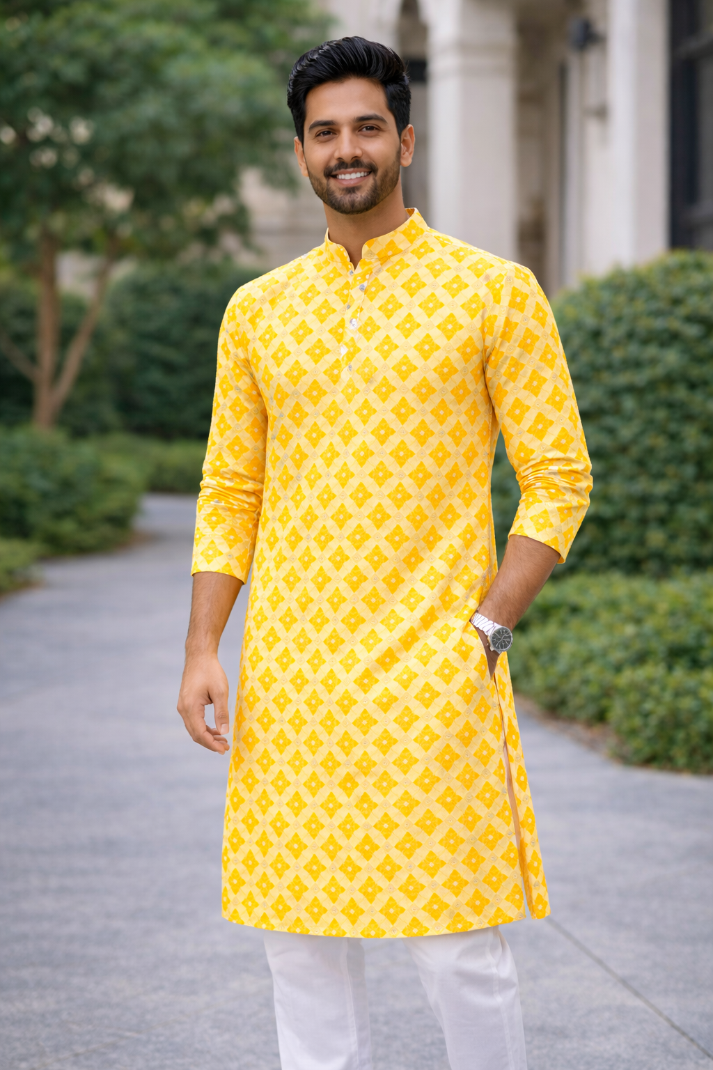 Thread Work & Digital Print Kurta for Men