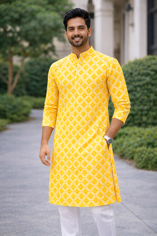 Thread Work & Digital Print Kurta for Men