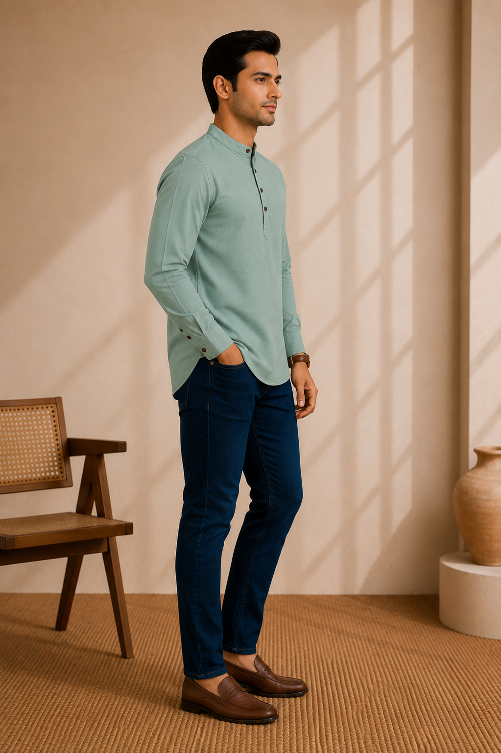 Mint Green Premium Fine Cotton Short Kurta