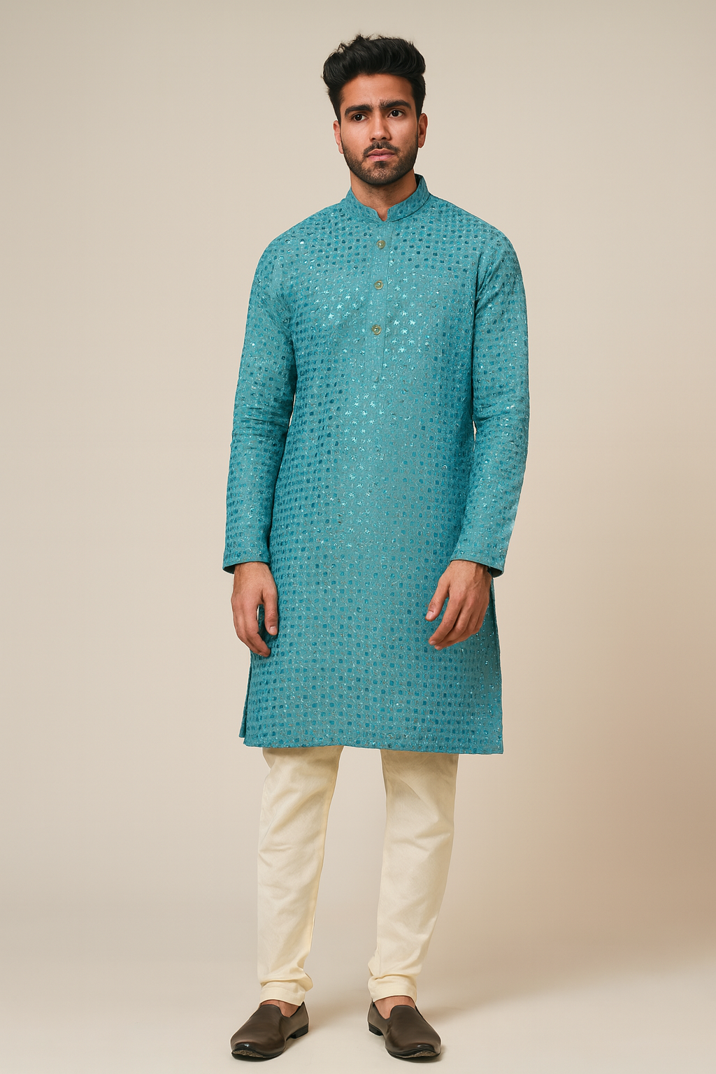 Chikankari with Tikli work kurta for men