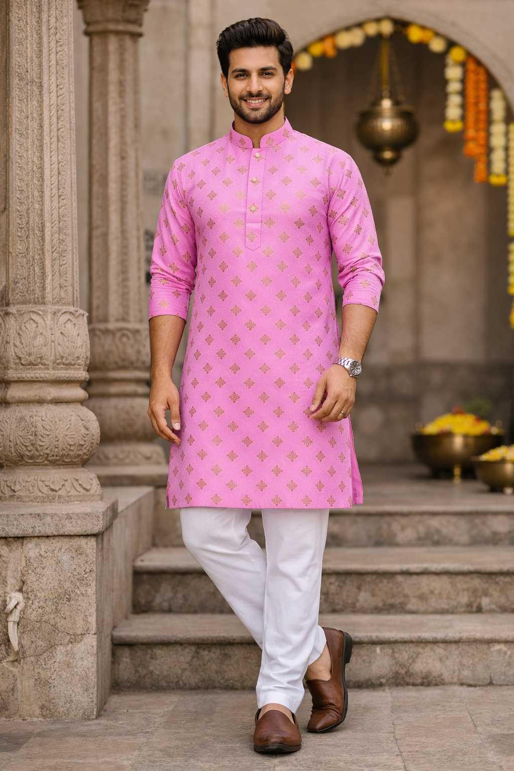 Foil Print Kurta for Men
