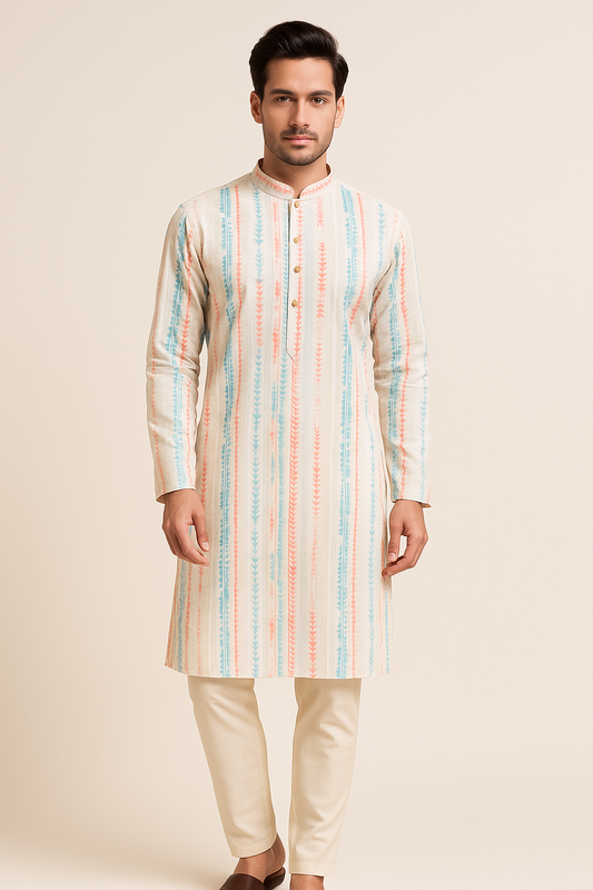 Thread Work & Digital Print Kurta for Men