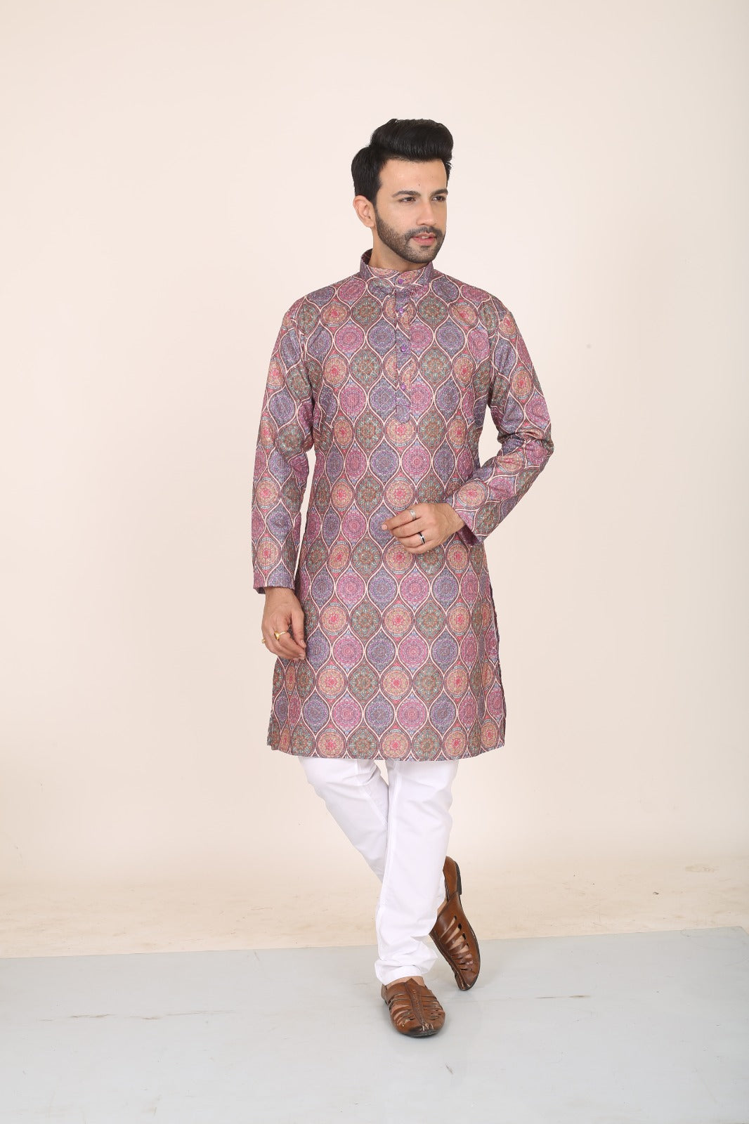 Thread Work & Digital Print Kurta for Men