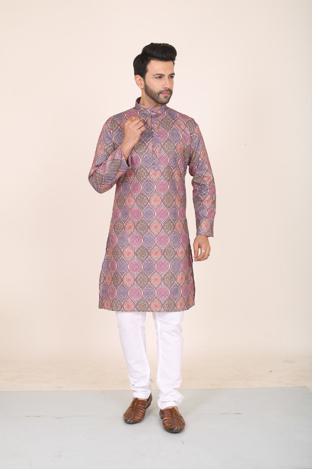 Thread Work & Digital Print Kurta for Men