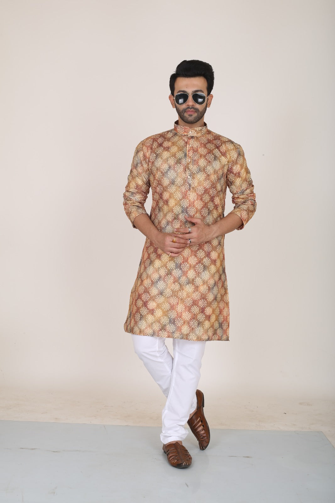 Thread Work & Digital Print Kurta for Men