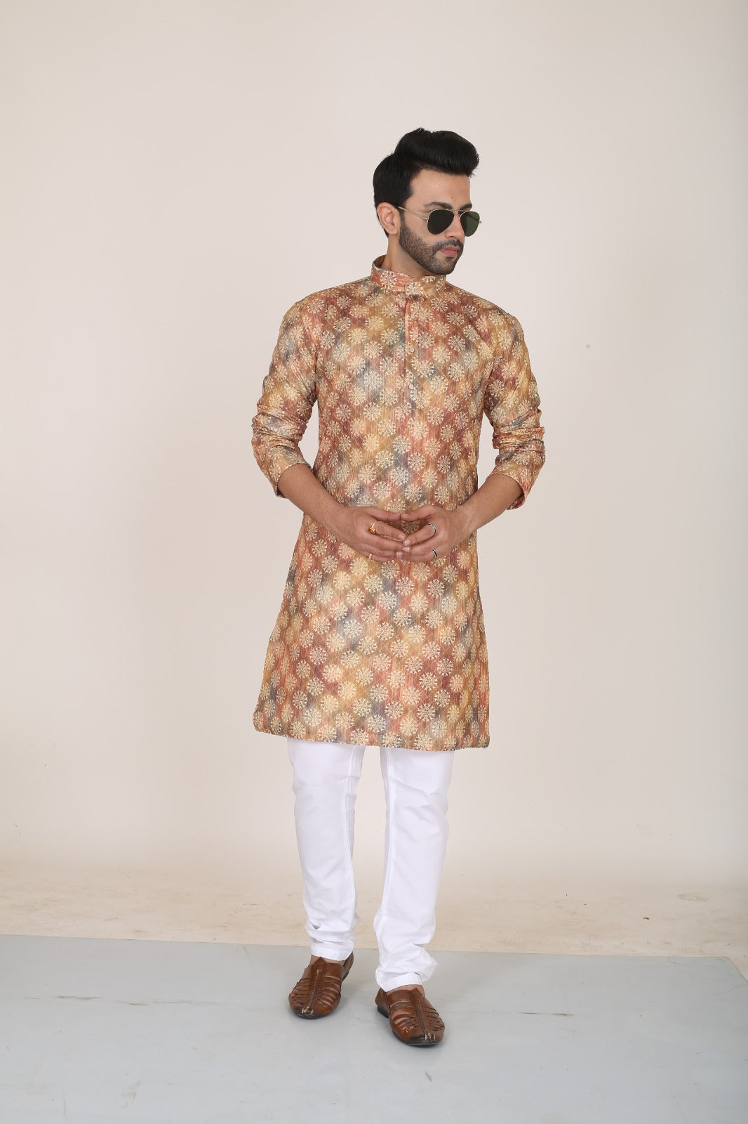 Thread Work & Digital Print Kurta for Men