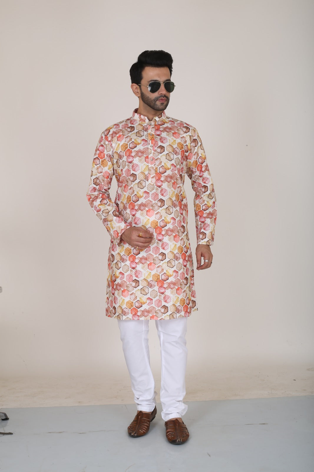 Thread Work & Digital Print Kurta for Men