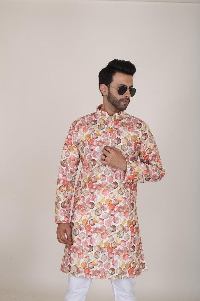 Thread Work & Digital Print Kurta for Men