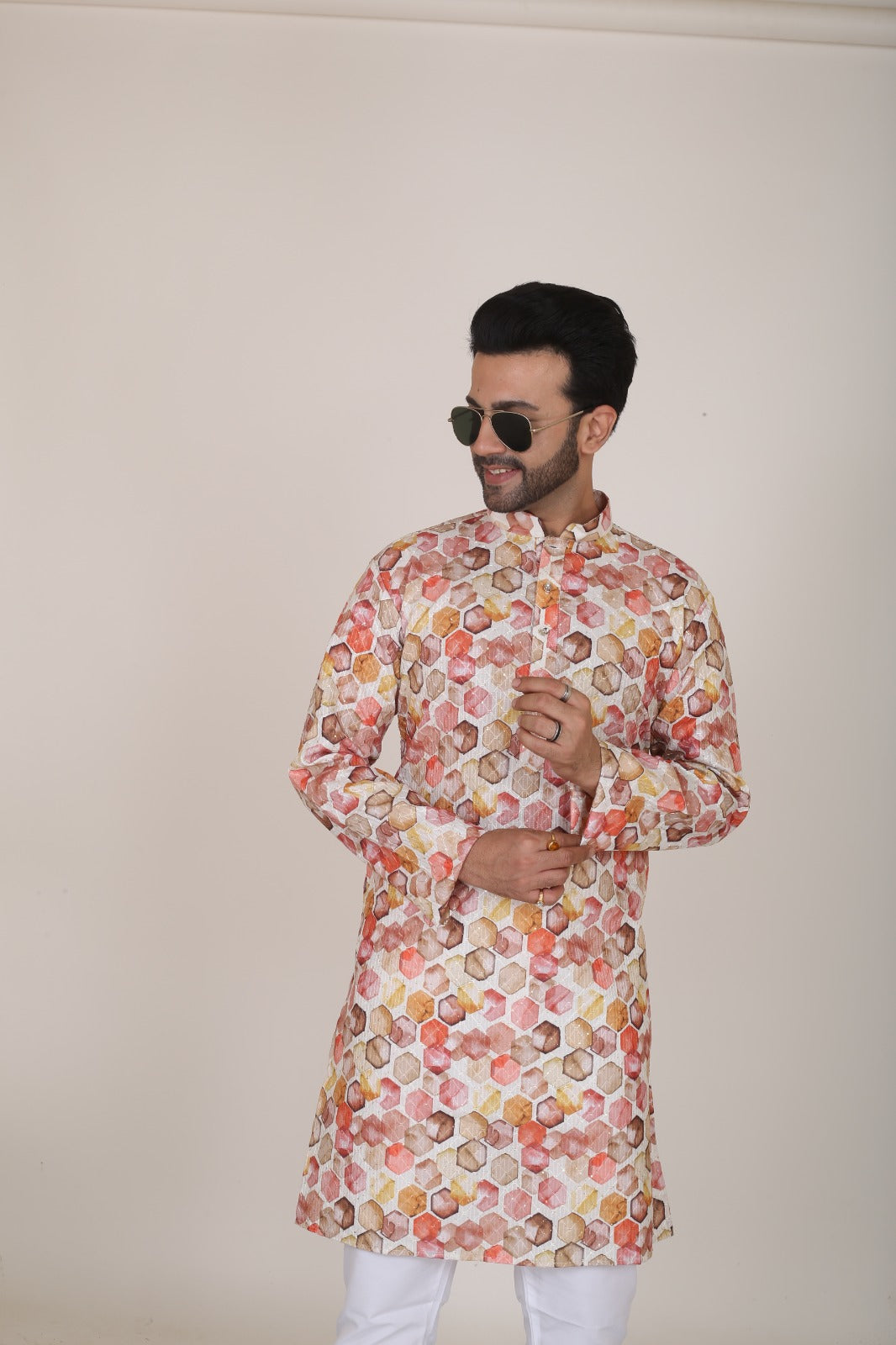 Thread Work & Digital Print Kurta for Men