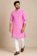 Light Pink Foil Print Kurta for Men