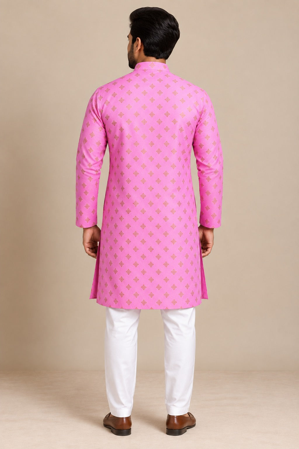 Light Pink Foil Print Kurta for Men