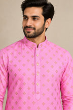 Light Pink Foil Print Kurta for Men
